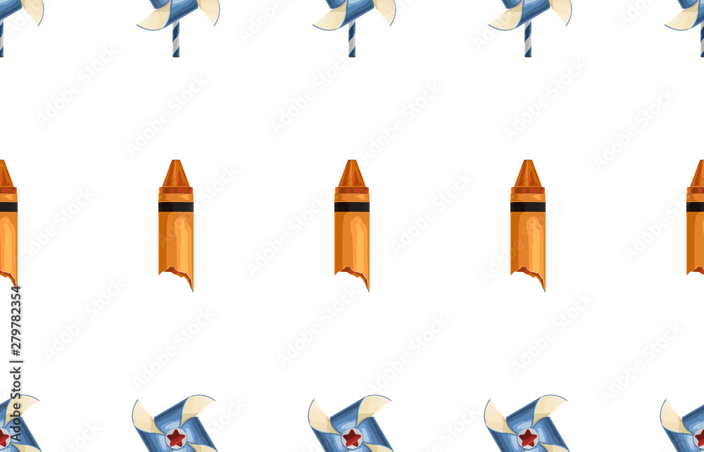 Crayons and paper windmill seamless pattern. Crayons and paper windmill seamless pattern.