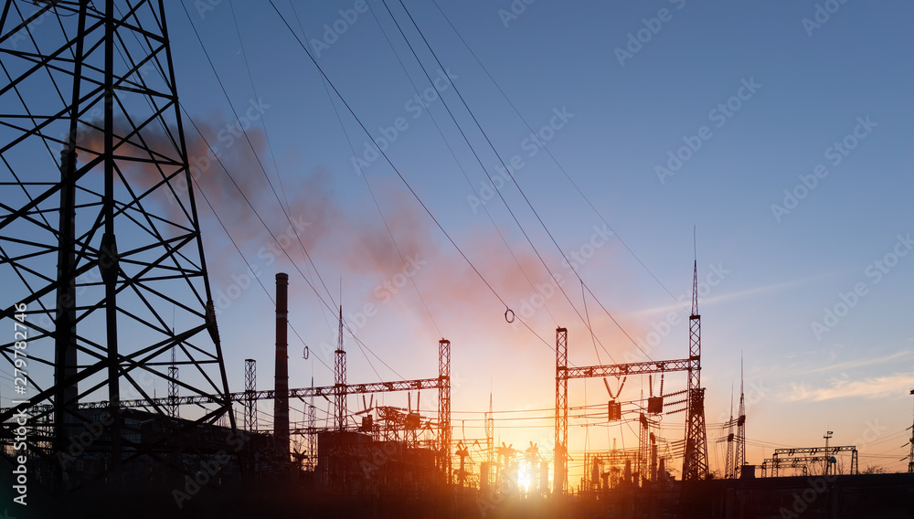 Fototapeta premium power plant at sunset