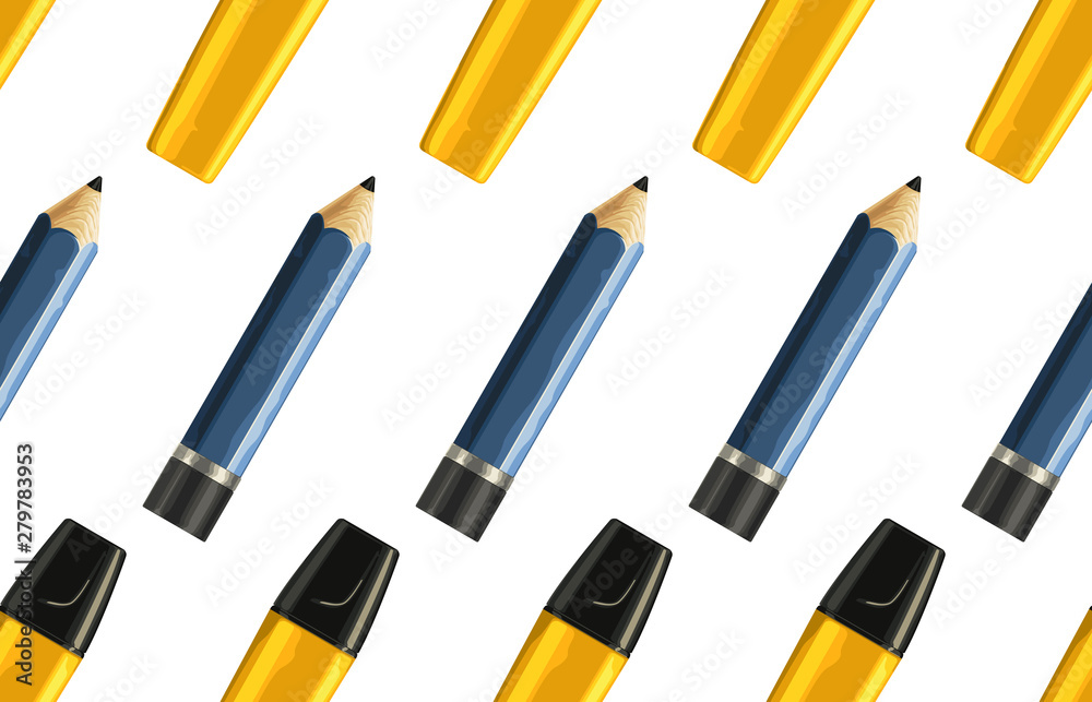 Back to school pattern of drawing pencils and yellow markers.