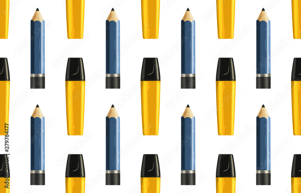Back to school pattern of drawing pencils and yellow markers.