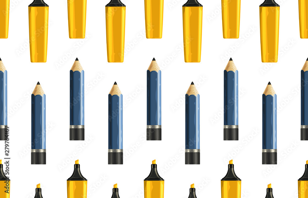 Back to school pattern of drawing pencils and yellow markers. Back to school pattern of drawing pencils and yellow markers.