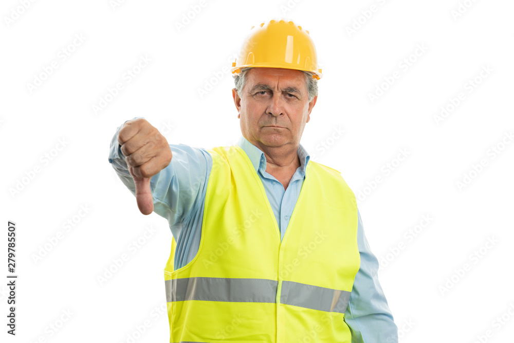 Angry builder showing thumb down Angry builder showing thumb down