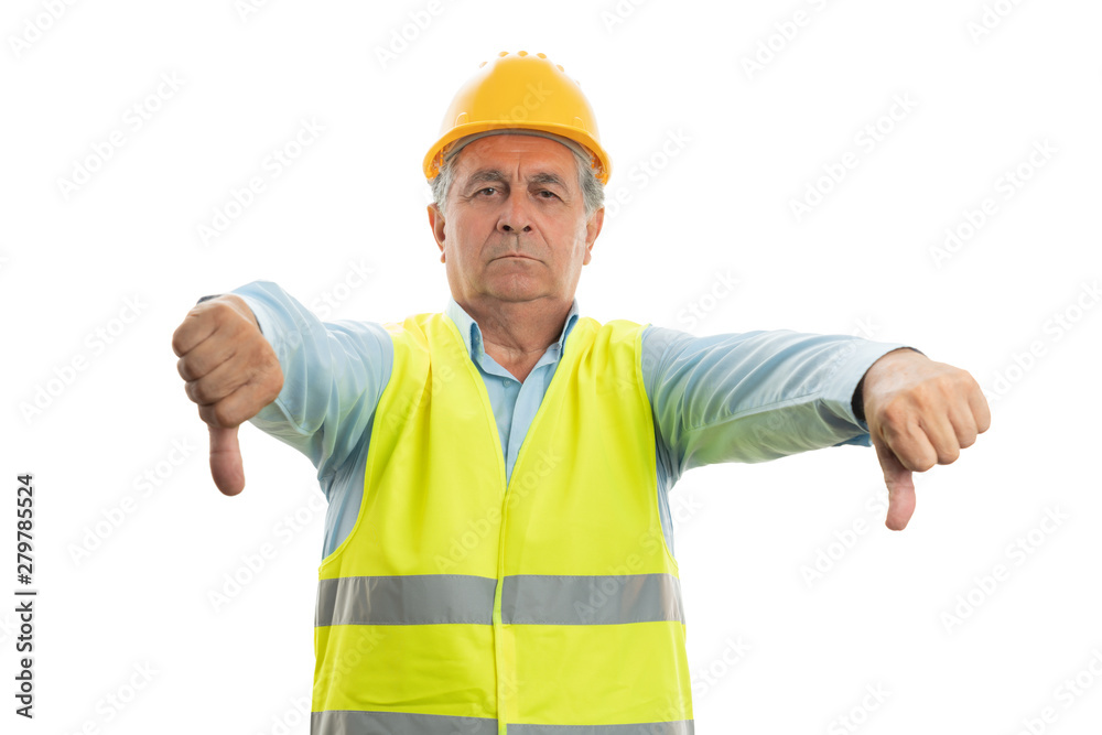 Builder man showing double dislike gesture Builder man showing double dislike gesture