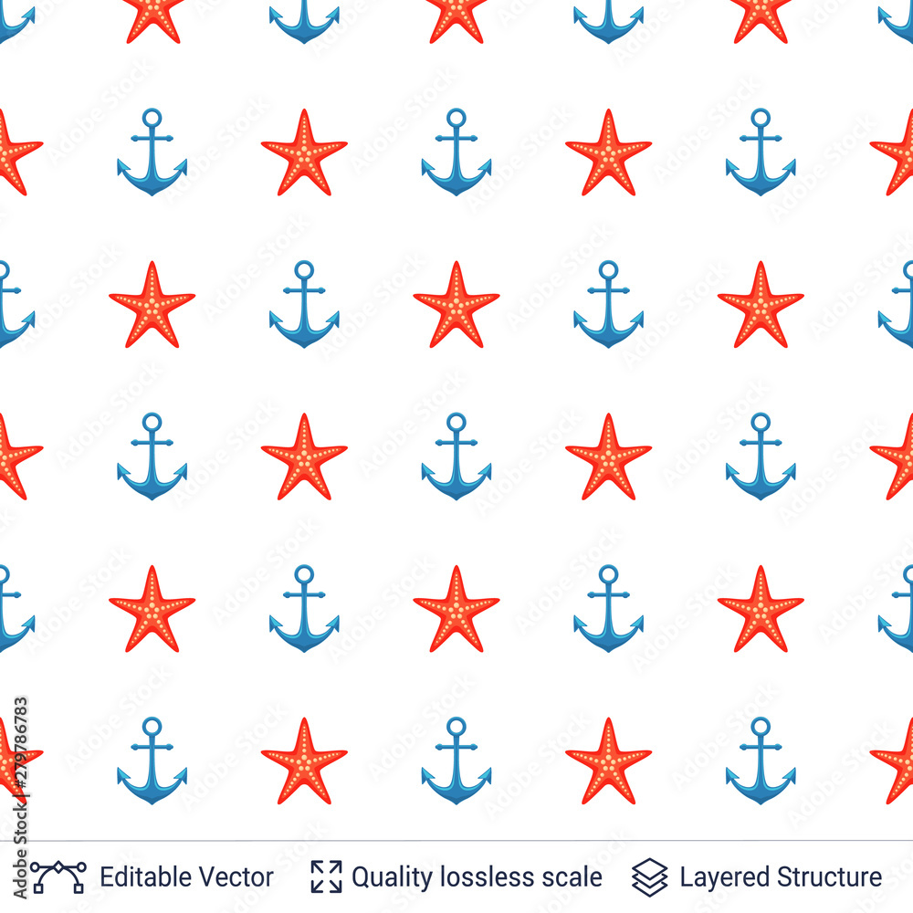 Marine seamless pattern design. Vector template.