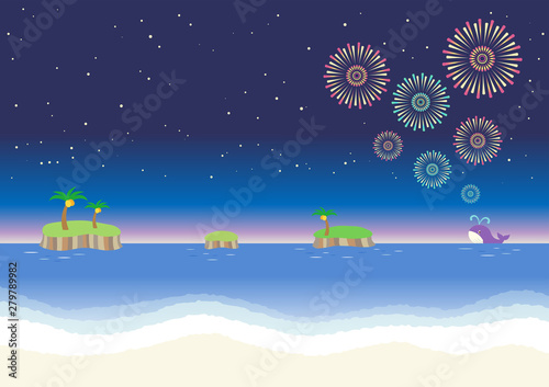 海　花火　ビーチ