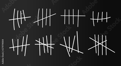 Prison symbols, Jail tally marks. Hand drawn Lines or sticks, strokes sorted by four and crossed out. Vector illustration.