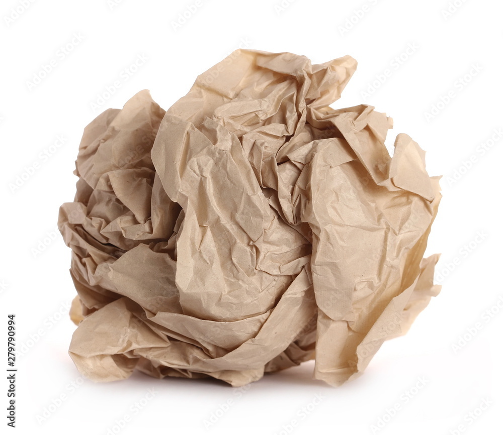 Crumpled paper bag isolated on white background