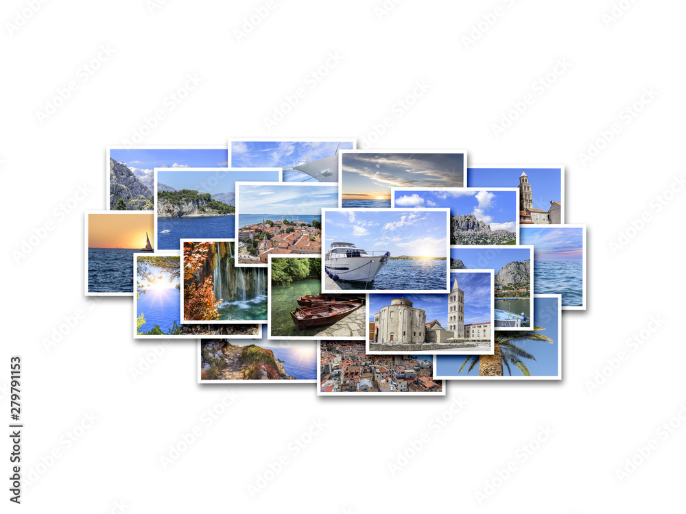 Naklejka premium Sea vacation, travel and interesting places in the summer. Collage of photos on a white background.