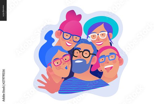 Medical insurance template - opticians shop advertising poster panel - modern flat vector concept digital illustration of young people wearing glasses portraits - commercial banner illustration