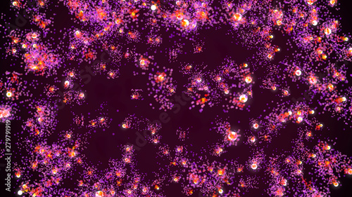 3D illustration, The ball circle, small ball, free movement are breaking out from the centre and letting the particles spread.