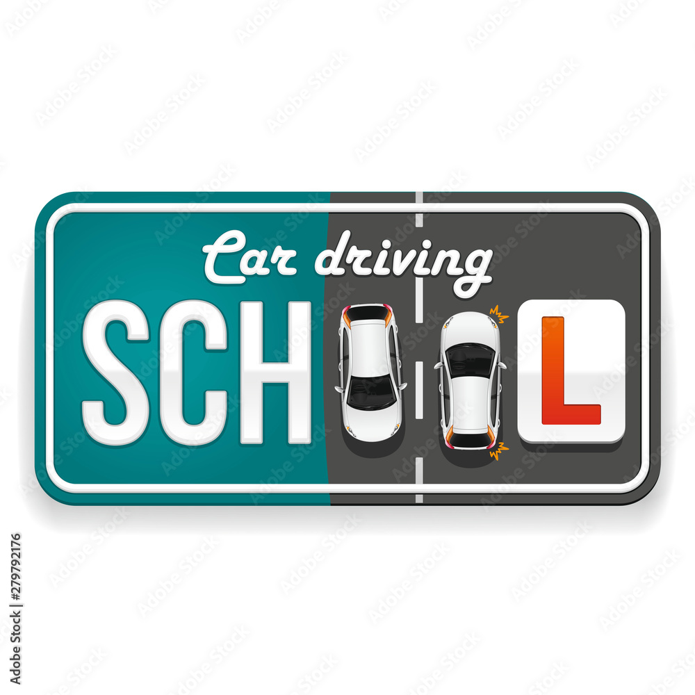 Φωτογραφία Two cars and a driving school apprentice sign on a car license plate are added to the inscription - a driving school
