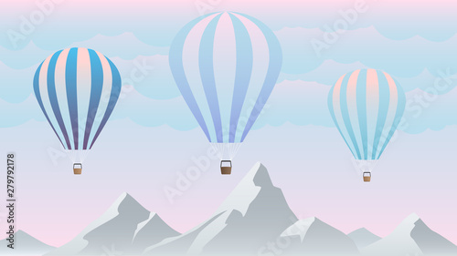 Air balloons on background beautiful nature. Vector illustration.