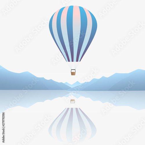 Air balloons on background beautiful nature. Vector illustration.