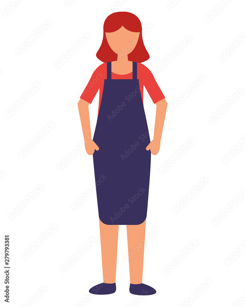 Fototapeta premium seller woman with apron on white background