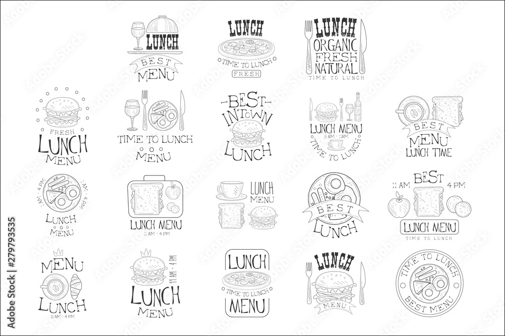 Best In Town Organic Lunch Menu Set Of Hand Drawn Black And White Sign Design Templates With Calligraphic Text Best In Town Organic Lunch Menu Set Of Hand Drawn Black And White Sign Design Templates With Calligraphic Text
