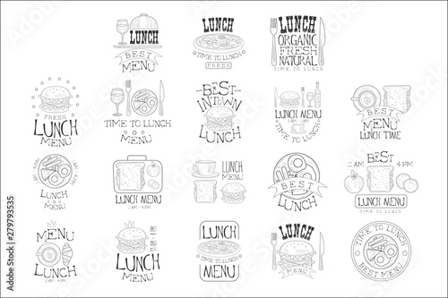 Best In Town Organic Lunch Menu Set Of Hand Drawn Black And White Sign Design Templates With Calligraphic Text