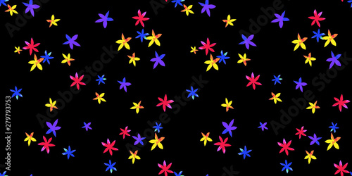 Small bright vector flowers over black background - Seamless repeating pattern for paper, textiles of backgrounds