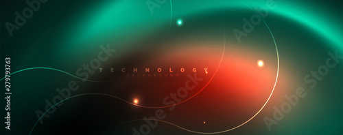 Shiny neon lines template - northern lights glowing blur lines. Futuristic style glow neon 80s disco club or night party techno template