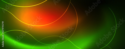 Shiny neon lines template - northern lights glowing blur lines. Futuristic style glow neon 80s disco club or night party techno template