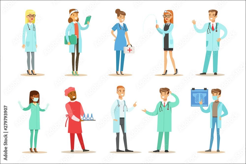 Doctors With Different Specializations Wearing Medical Scrubs Uniform Working In The Hospital Set Of Healthcare Specialists