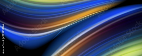 Abstract wave lines fluid rainbow style color stripes on black background. Artistic illustration for presentation, app wallpaper, banner or poster