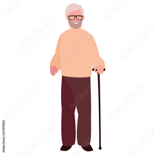 elderly man with walk stick