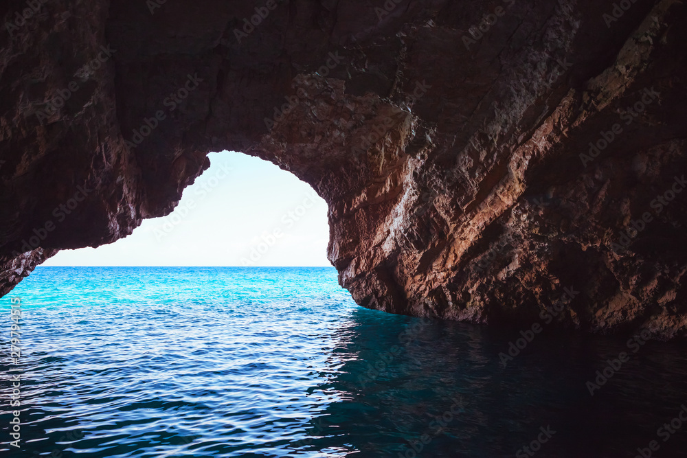 Inside of the Blue cave, Zakynthos, Greece
