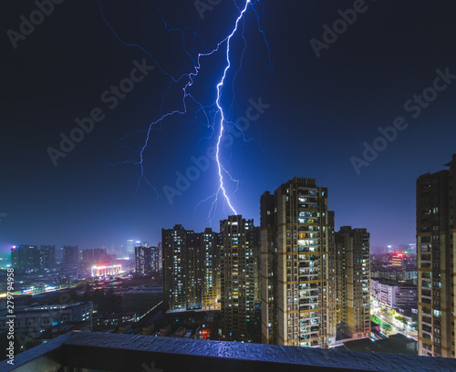 Ligntning above Foshan city at night