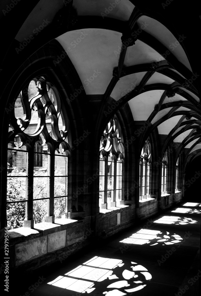 Shadows in Basel Minster, sunlight through the gothic windows