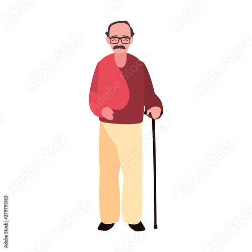 elderly man with walk stick