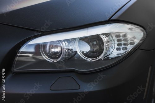 Modern led headlight ofÂ dark car