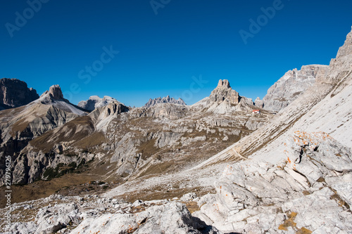 Panoramic view of Tre Cime nature park at sunny day