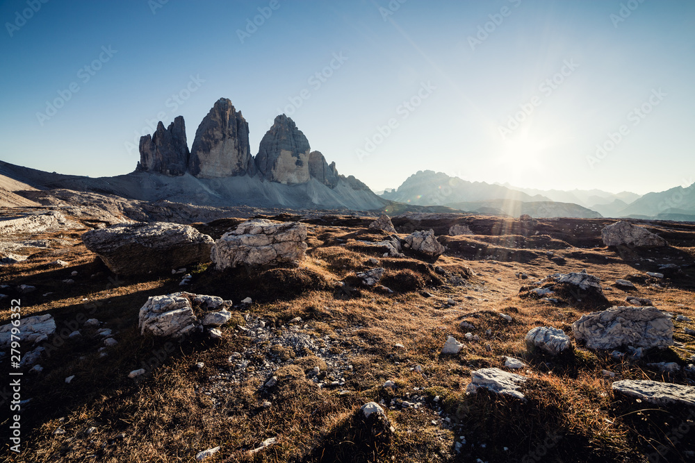 Panoramic view of Tre Cime nature park at sunny day