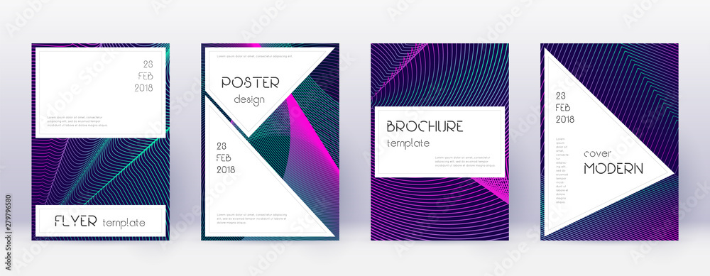 Stylish brochure design template set. Neon abstrac