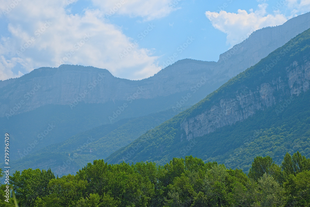 View of the Vercors mountains in the Alps, Isère, France