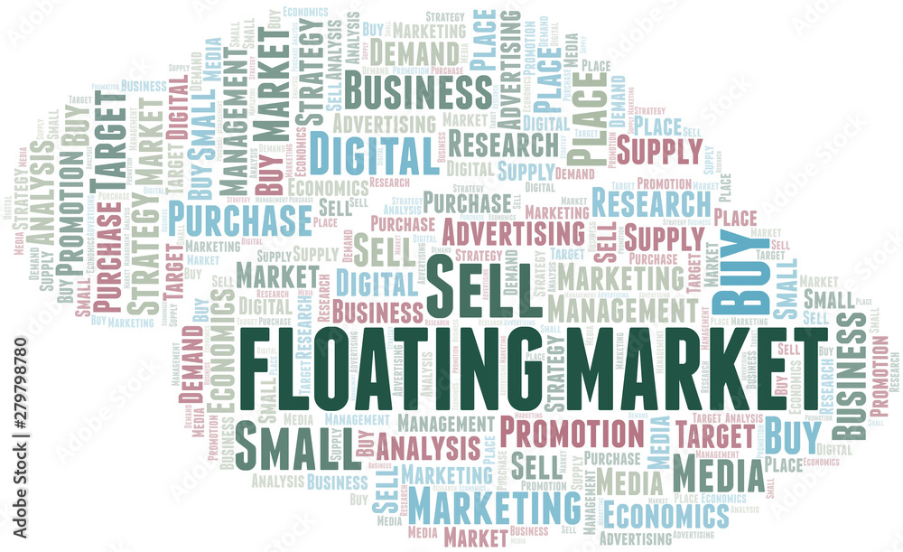Floating Market word cloud. Vector made with text only.