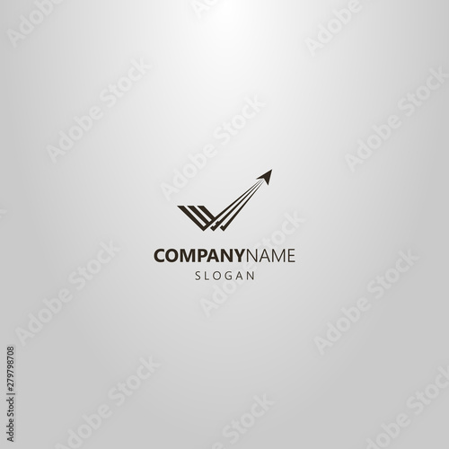 black and white simple vector logo of an abstract airplane taking off with a trace of it