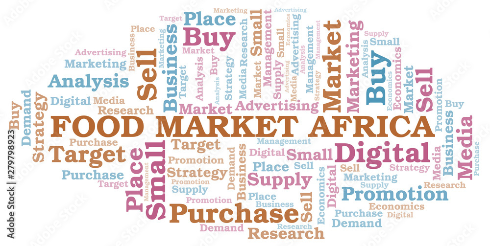 Food Market Africa word cloud. Vector made with text only.