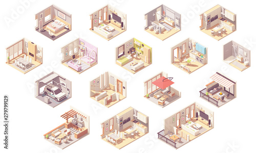 Vector isometric home rooms photo