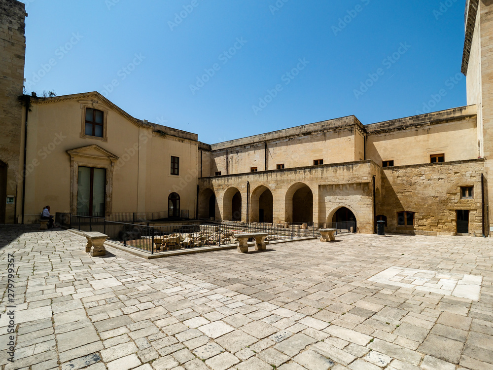Lecce Castel with Fontana Dell'Armonia, Lecce, Puglia, Southern Italy, June 2019