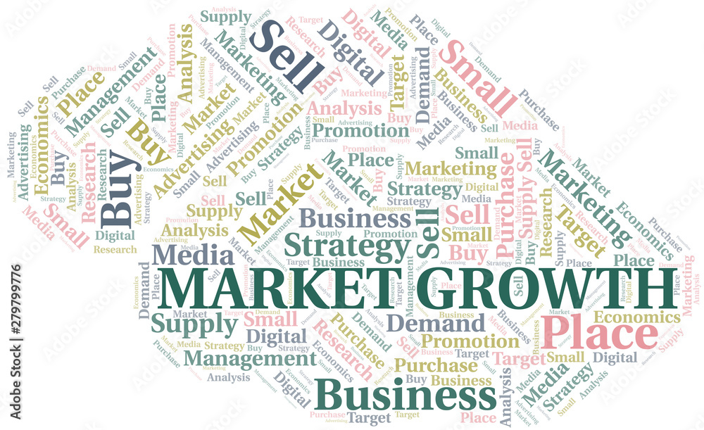 Market Growth word cloud. Vector made with text only.