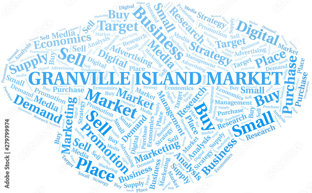Granville Island Market word cloud. Vector made with text only. Granville Island Market word cloud. Vector made with text only.