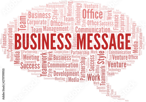 Business Message word cloud. Collage made with text only.