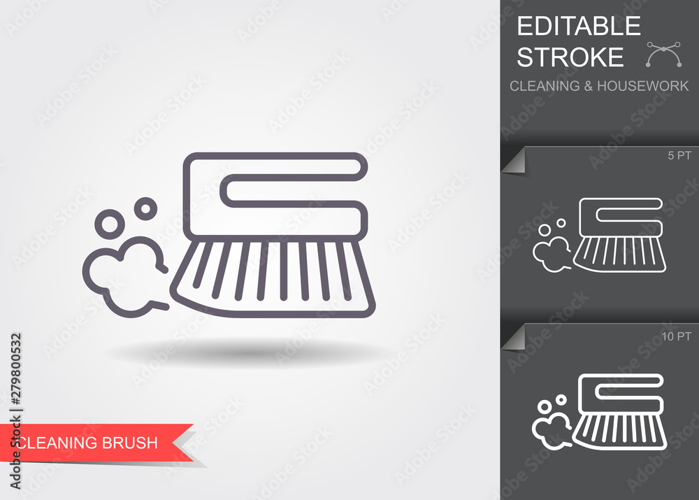Cleaning brush. Line icon with editable stroke with shadow Cleaning brush. Line icon with editable stroke with shadow