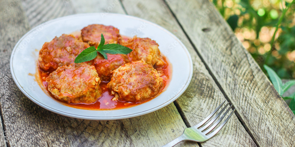 meatballs, tasty meat dish (ground meat). top food background. copy space