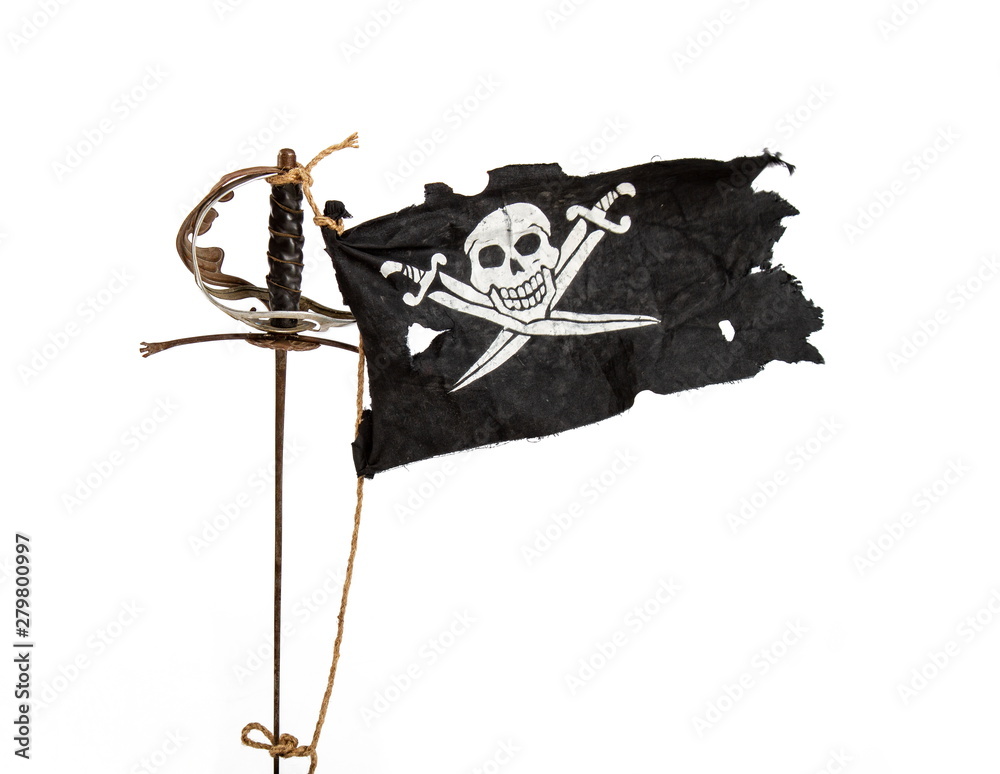 Naklejka premium macha flagą piratów