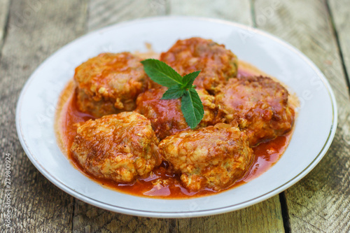 meatballs, tasty meat dish (ground meat). top food background. copy space