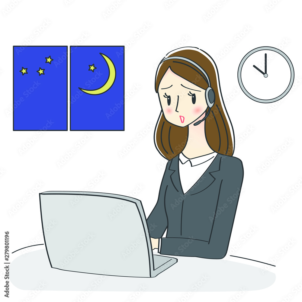 残業する女性のイラスト Stock Vector Adobe Stock