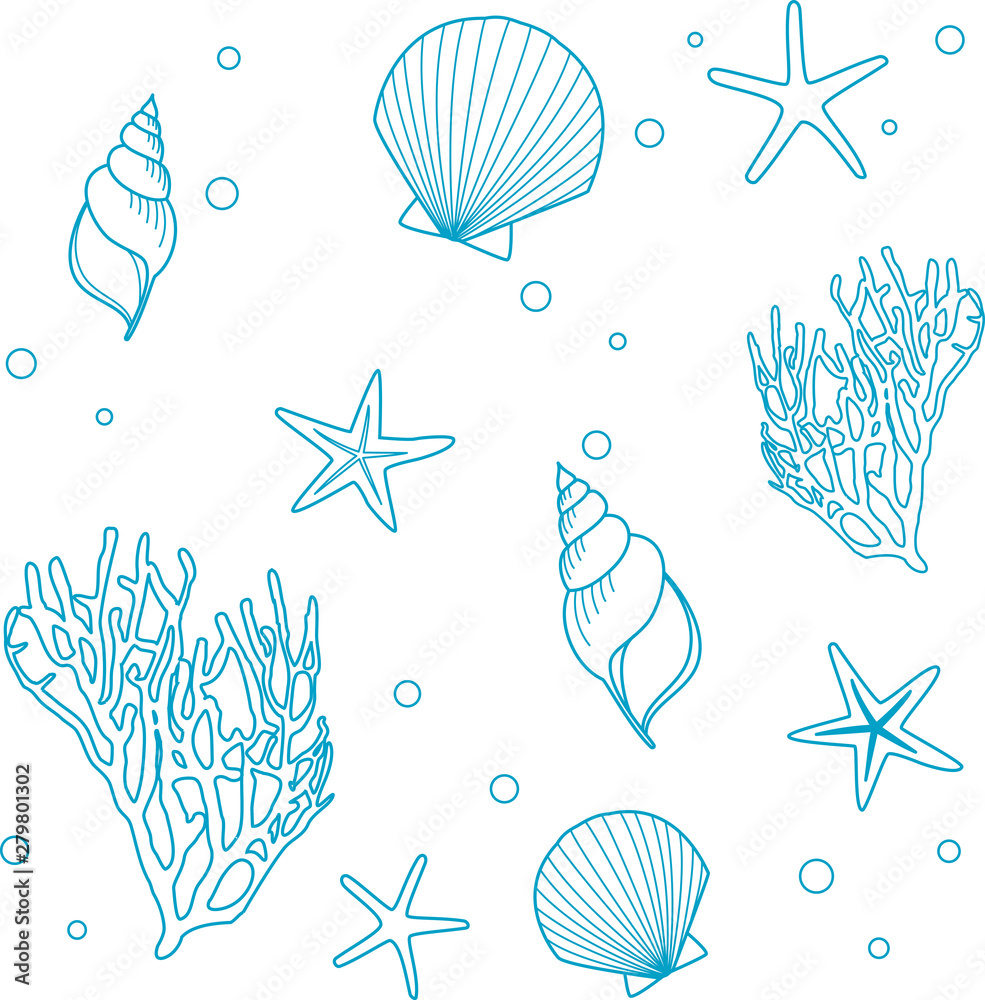 貝殻とサンゴとヒトデ Stock Illustration Adobe Stock