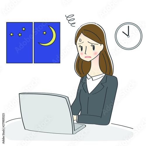残業する女性のイラスト